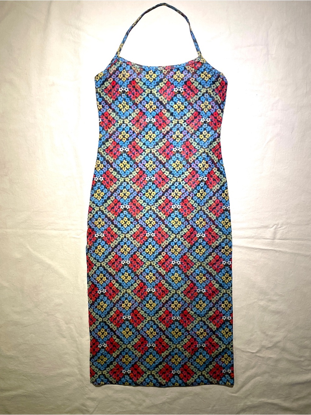 Fashion Brand Company Flower Diamond Patterned Maxi Halter Dress XL NWOT